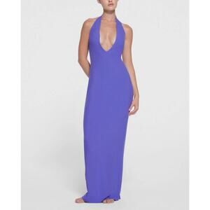 Skims Soft Lounge Plunge Halter Long Dress Tanzanite Purple Size XL